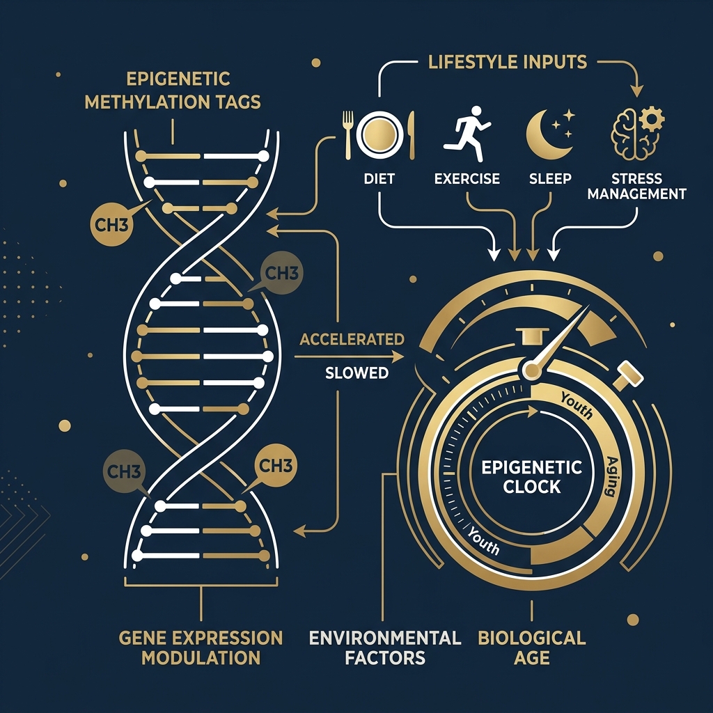 Epigenetic clock and biological aging illustration